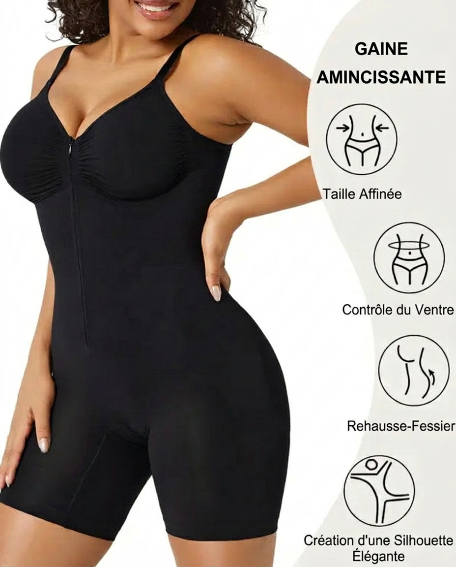Bodysuit gainant zippé femme noir - GALVÉE Paris