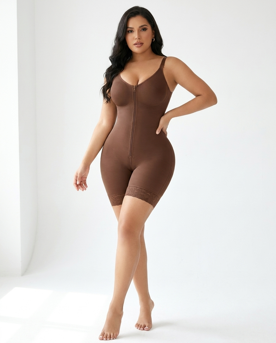 Bodysuit gainant Café pose 2 - GALVÉE Paris